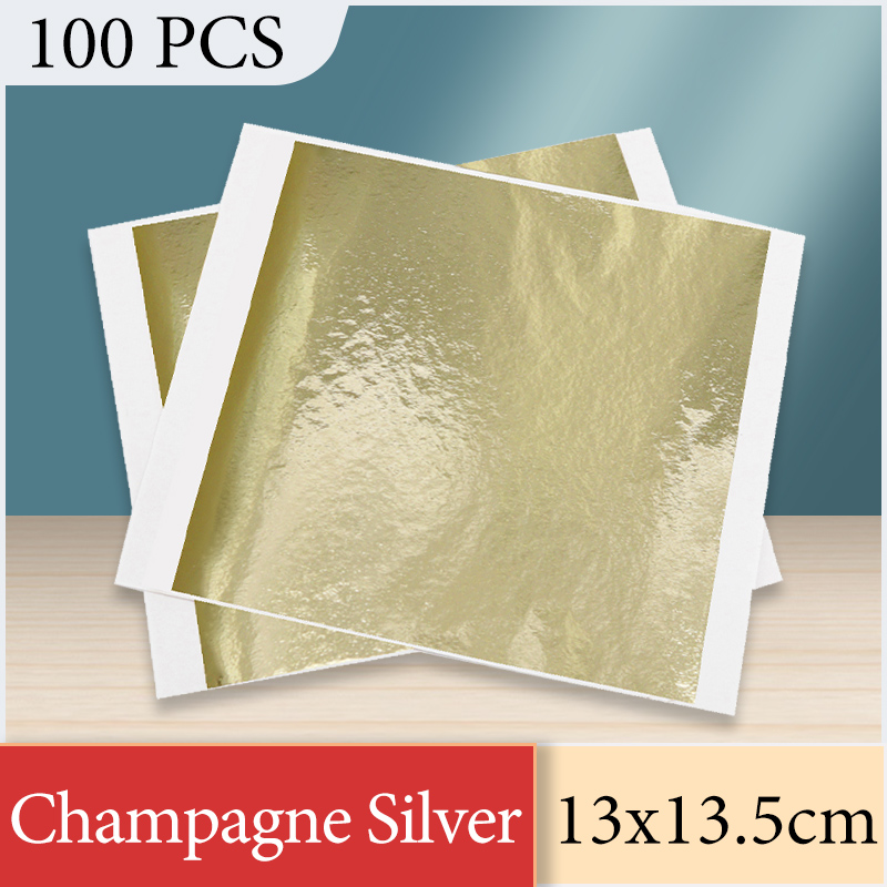 Art Craft With Leaves - 13x13.5cm Champagne Argent Feuille Papier Or
