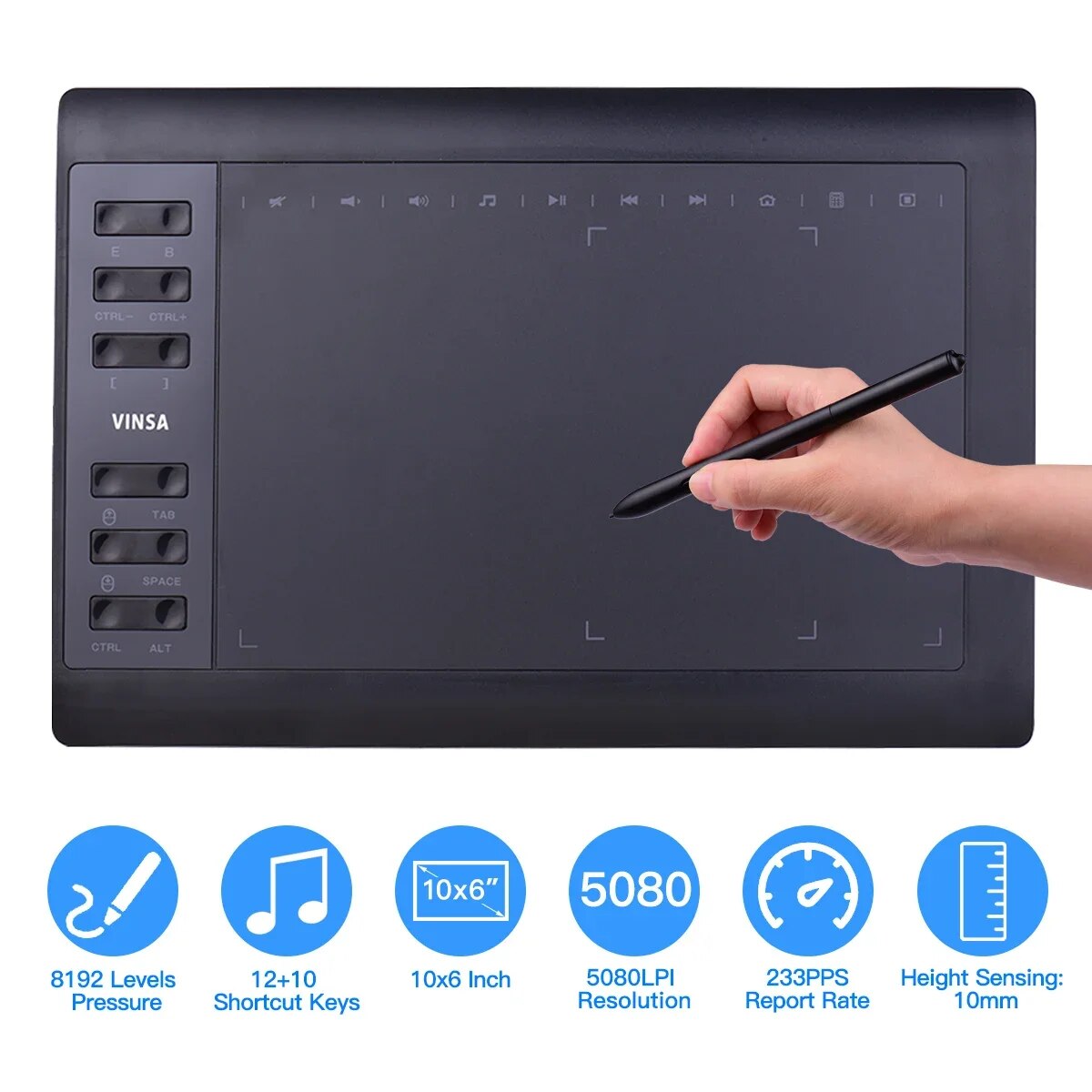 Art Craft Online - Tablette graphique professionnelle 10x6 pouces, 12